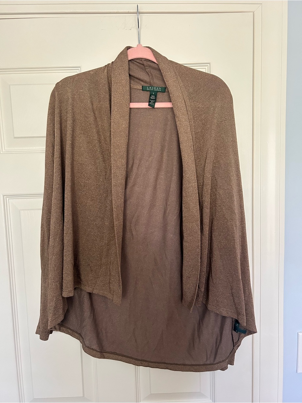 Ralph Lauren “Lauren” Gold Brown Open-Front Draped Women's Cardigan Sweater